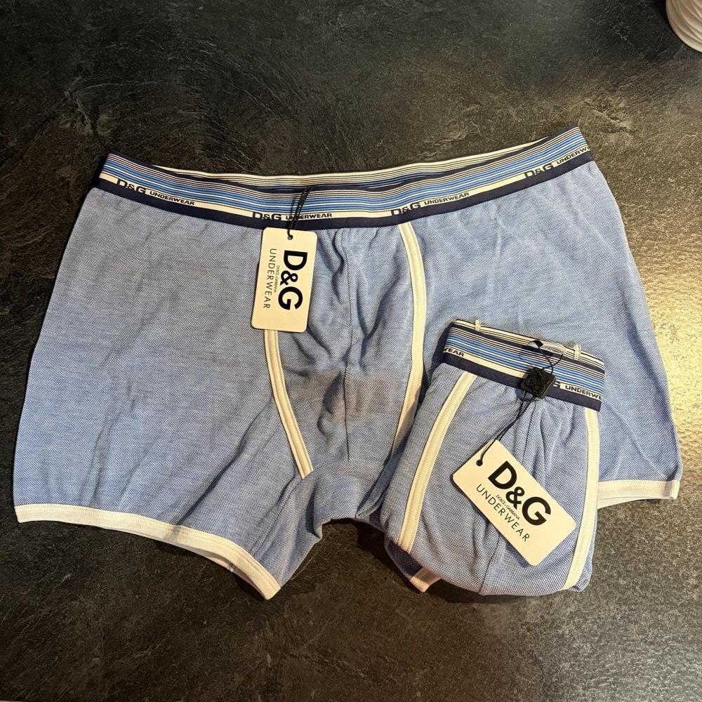 Dolce & Gabbana Underwear Blue Logo Waistband Cotton Men Boxer Brief XL 2 Pair